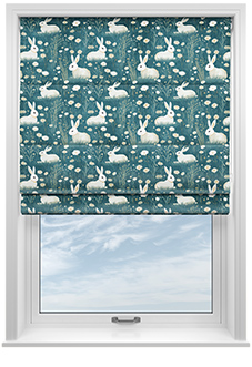 Bunny Meadows, Teal - Roman Blind
